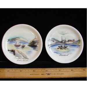 Handpainted Greenland Trinket/Pin DISH x 2, Sukkertoppen, Ocean/Ships, Denmark